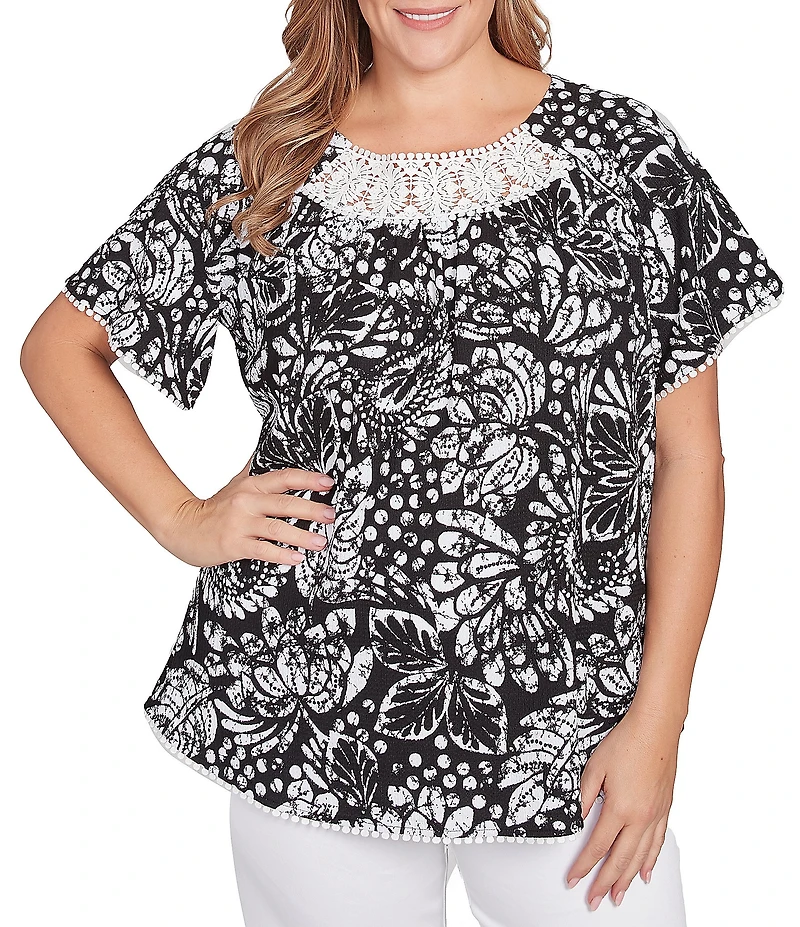 Ruby Rd. Plus Size Paisley Lace Scoop Neck Short Sleeve Top