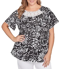 Ruby Rd. Plus Size Paisley Lace Scoop Neck Short Sleeve Top