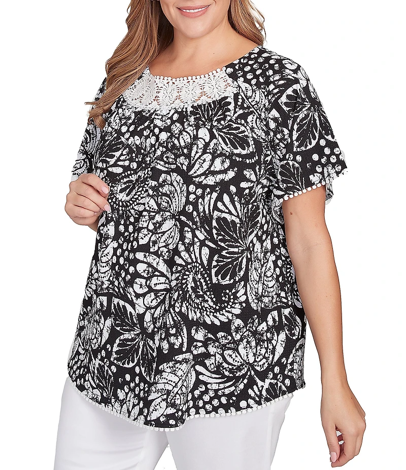 Ruby Rd. Plus Size Paisley Lace Scoop Neck Short Sleeve Top