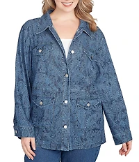 Ruby Rd. Plus Size Paisley Point Collar Long Sleeve Button Front Jacket