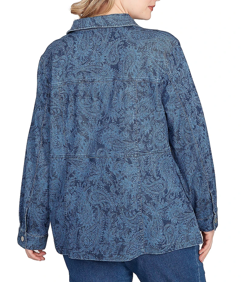 Ruby Rd. Plus Size Paisley Point Collar Long Sleeve Button Front Jacket