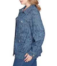 Ruby Rd. Plus Size Paisley Point Collar Long Sleeve Button Front Jacket