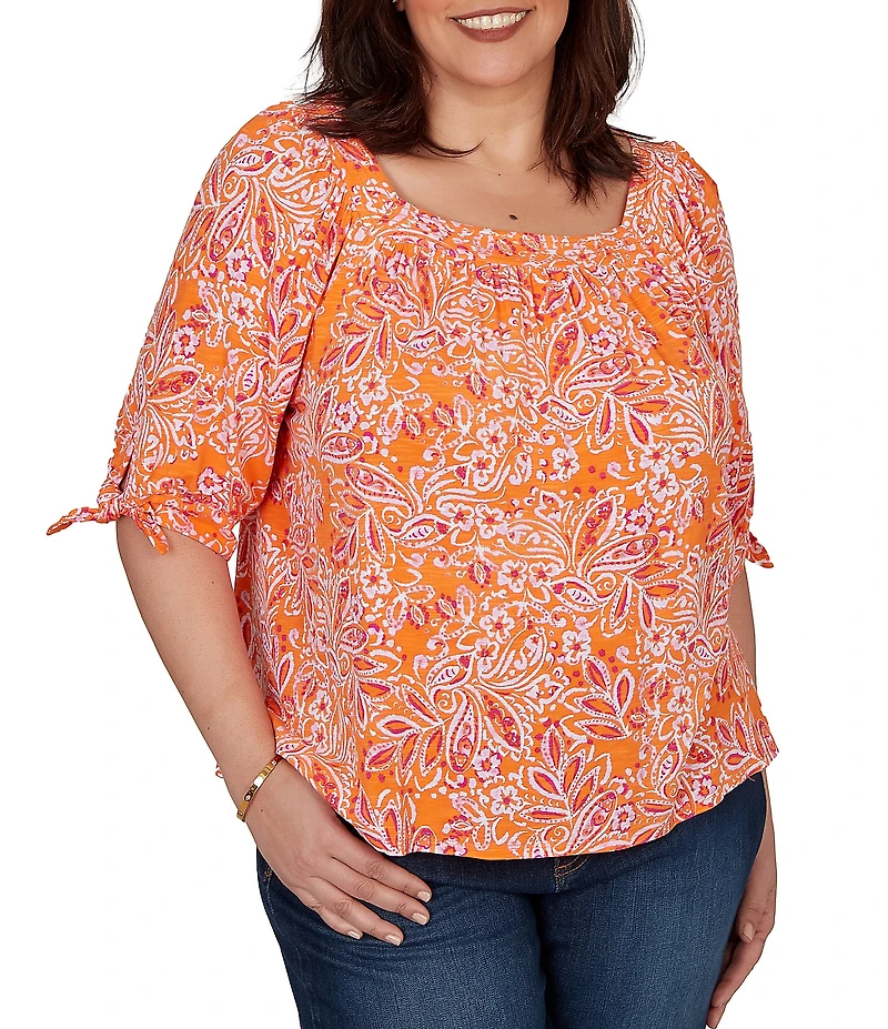 Ruby Rd. Plus Size Paisley Square Neck 3/4 Sleeve Knit Top