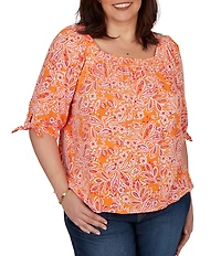 Ruby Rd. Plus Size Paisley Square Neck 3/4 Sleeve Knit Top