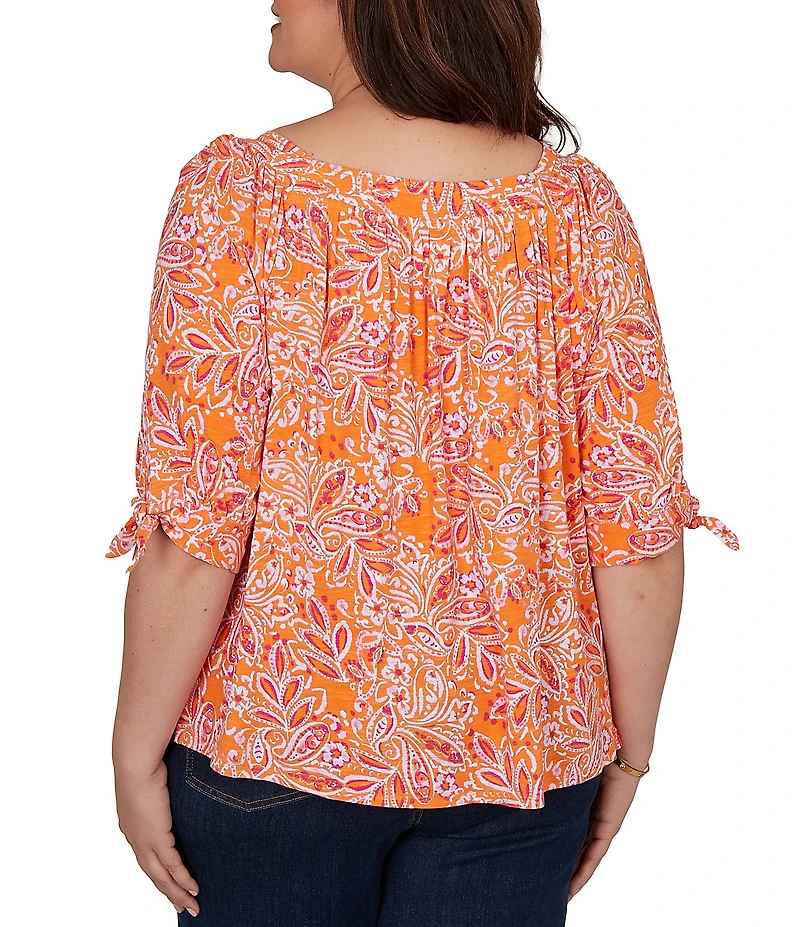 Ruby Rd. Plus Size Paisley Square Neck 3/4 Sleeve Knit Top