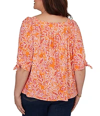 Ruby Rd. Plus Size Paisley Square Neck 3/4 Sleeve Knit Top