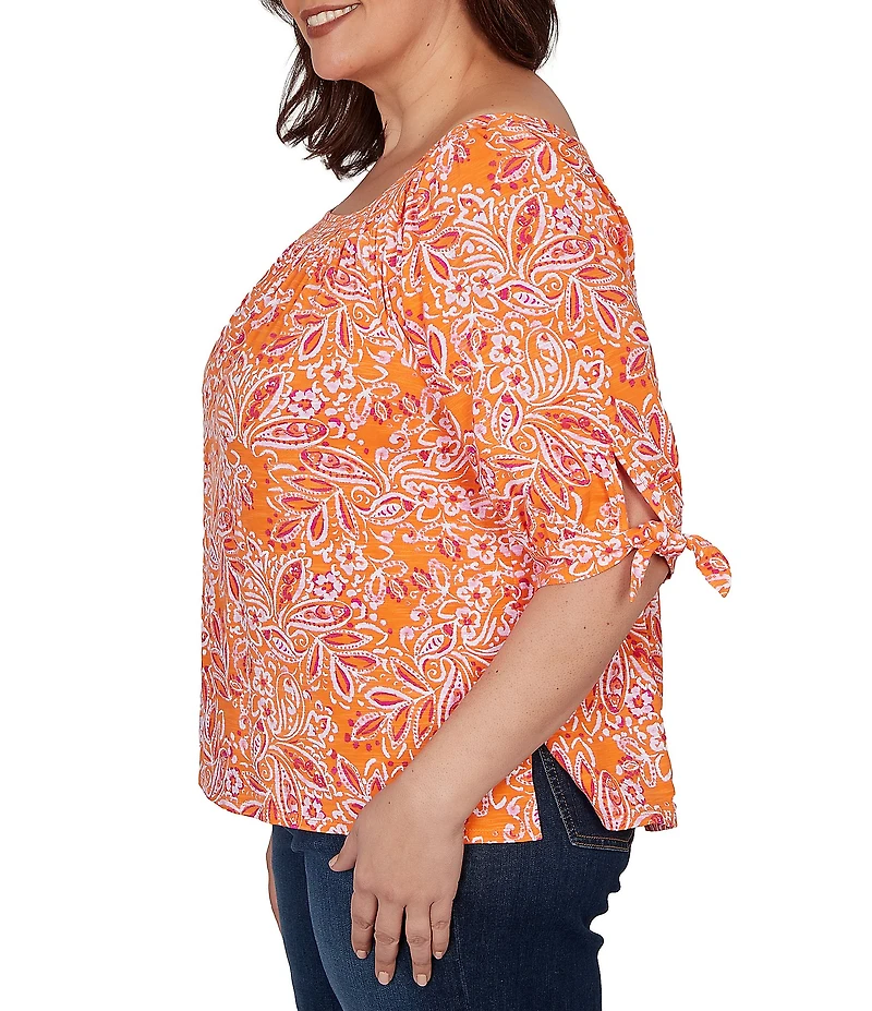 Ruby Rd. Plus Size Paisley Square Neck 3/4 Sleeve Knit Top