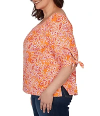 Ruby Rd. Plus Size Paisley Square Neck 3/4 Sleeve Knit Top