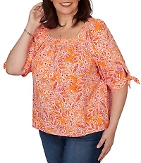 Ruby Rd. Plus Size Paisley Square Neck 3/4 Sleeve Knit Top