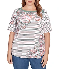 Ruby Rd. Plus Size Paisley Stripe Envelope Neck Short Sleeve Top