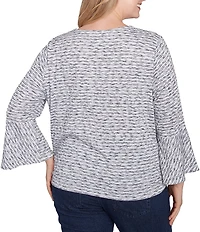 Ruby Rd. Plus Size Puckered Knit Stripe V-Neck 3/4 Sleeve Tie-Front Top