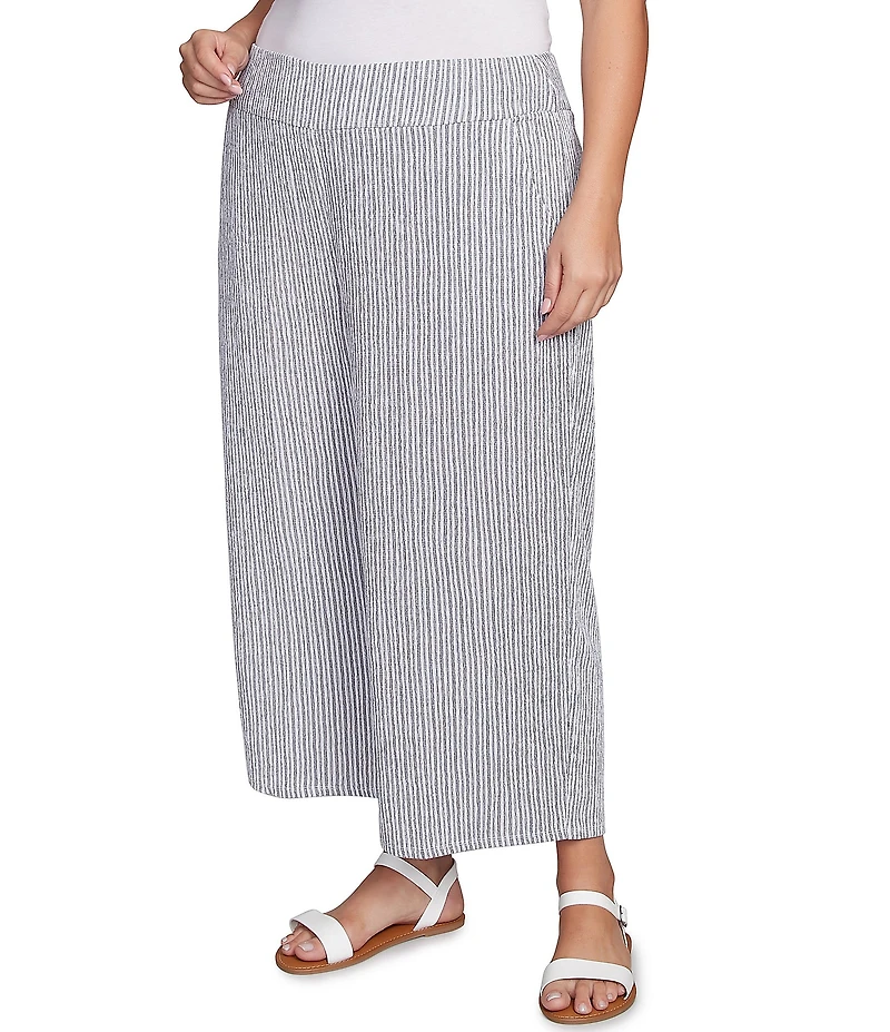 Ruby Rd. Plus Size Puckered Stripe Knit Wide Leg Pull-On Pants