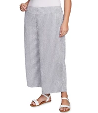 Ruby Rd. Plus Size Puckered Stripe Knit Wide Leg Pull-On Pants