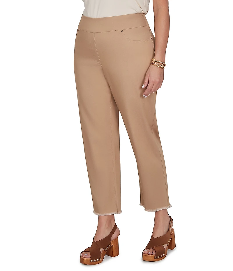 Ruby Rd. Plus Size Relaxed Fringe Hem Pull-On Ankle Denim Pant
