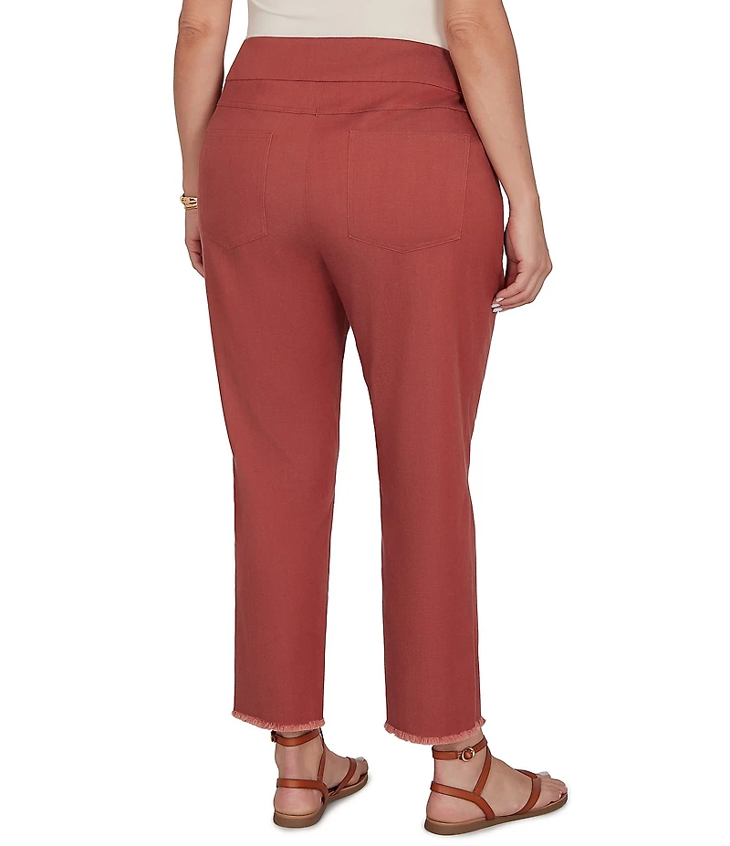 Ruby Rd. Plus Size Relaxed Fringe Hem Pull-On Ankle Denim Pant