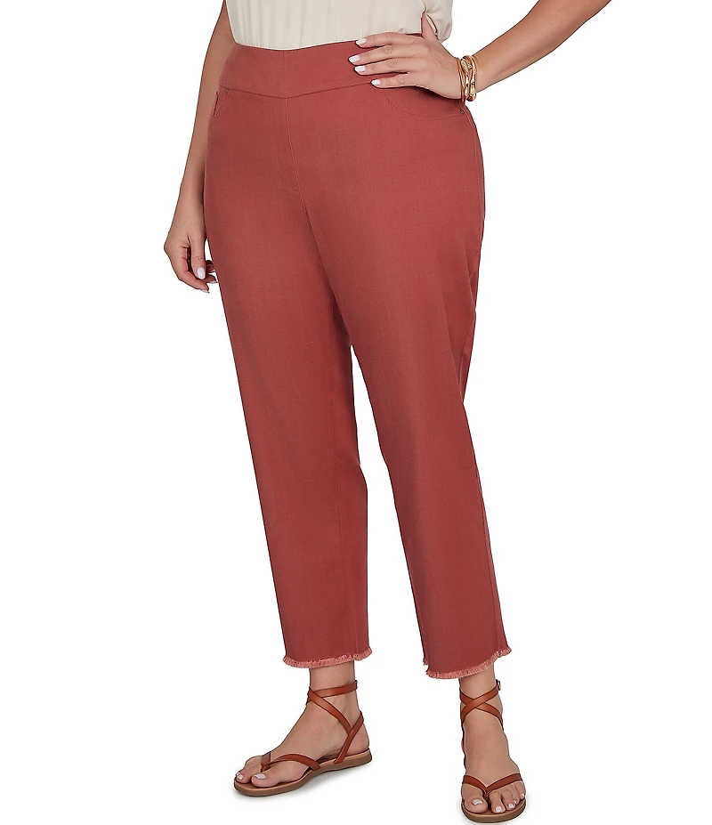 Ruby Rd. Plus Size Relaxed Fringe Hem Pull-On Ankle Denim Pant
