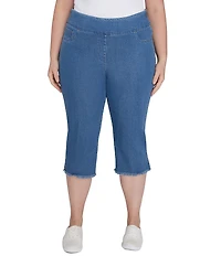 Ruby Rd. Plus Size Relaxed Fringe Hem Pull-On Denim Pants