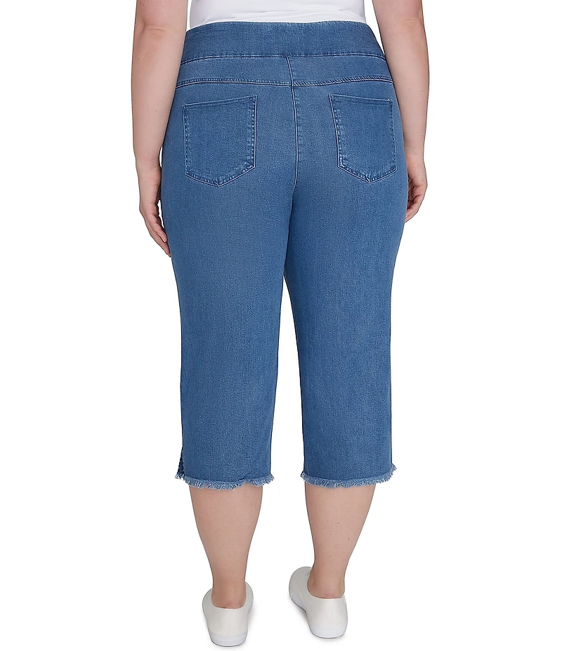 Ruby Rd. Plus Size Relaxed Fringe Hem Pull-On Denim Pants