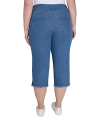 Ruby Rd. Plus Size Relaxed Fringe Hem Pull-On Denim Pants