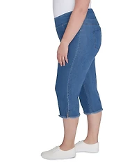 Ruby Rd. Plus Size Relaxed Fringe Hem Pull-On Denim Pants