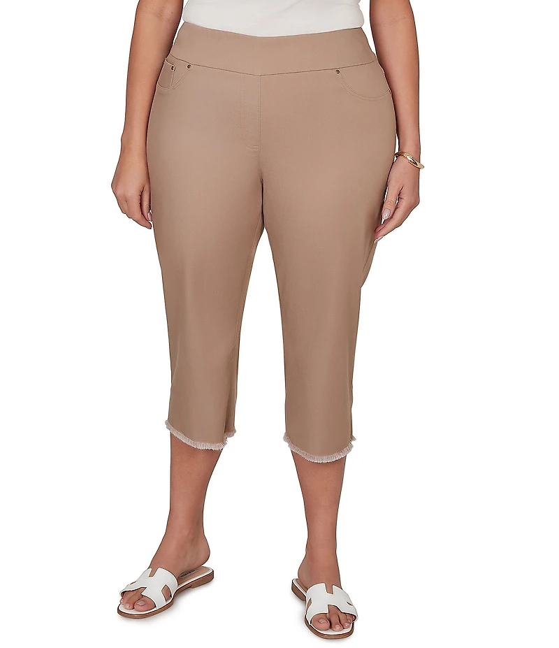 Ruby Rd. Plus Size Relaxed Fringe Hem Pull-On Denim Pants