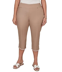 Ruby Rd. Plus Size Relaxed Fringe Hem Pull-On Denim Pants