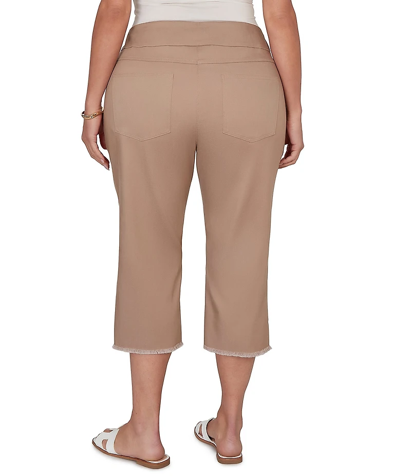 Ruby Rd. Plus Size Relaxed Fringe Hem Pull-On Denim Pants