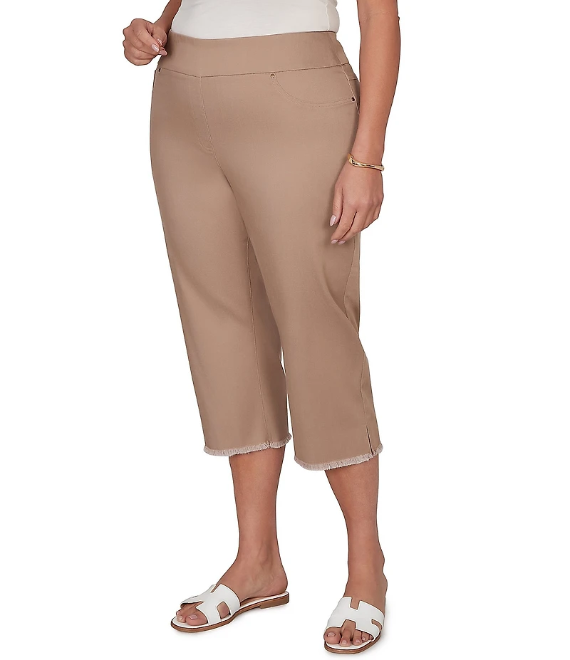 Ruby Rd. Plus Size Relaxed Fringe Hem Pull-On Denim Pants