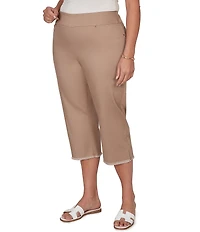 Ruby Rd. Plus Size Relaxed Fringe Hem Pull-On Denim Pants