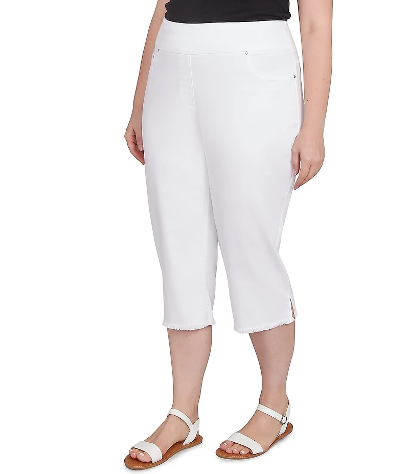 Ruby Rd. Plus Size Relaxed Fringe Hem Pull-On Denim Pants