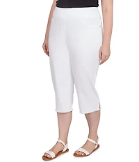 Ruby Rd. Plus Size Relaxed Fringe Hem Pull-On Denim Pants