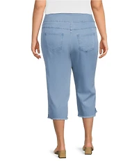 Ruby Rd. Plus Size Relaxed Fringe Hem Pull-On Denim Pants