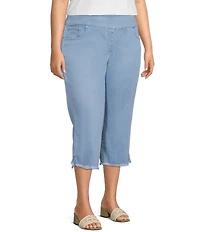 Ruby Rd. Plus Size Relaxed Fringe Hem Pull-On Denim Pants