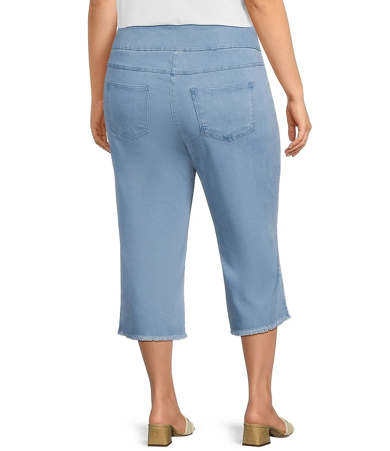 Ruby Rd. Plus Size Relaxed Fringe Hem Pull-On Denim Pants