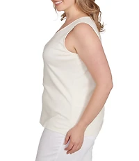 Ruby Rd. Plus Size Ribbed Knit Scoop Neck Sleeveless Side Slit Tank