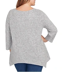Ruby Rd. Plus Size Scoop Neck 3/4 Sleeve Sharkbite Hem Knit Top