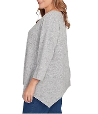 Ruby Rd. Plus Size Scoop Neck 3/4 Sleeve Sharkbite Hem Knit Top