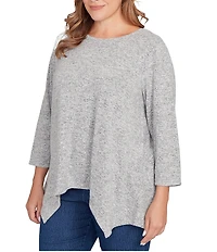 Ruby Rd. Plus Size Scoop Neck 3/4 Sleeve Sharkbite Hem Knit Top