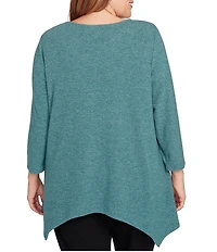 Ruby Rd. Plus Size Scoop Neck 3/4 Sleeve Sharkbite Hem Knit Top