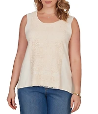Ruby Rd. Plus Size Scoop Neck Sleeveless Crochet Lace Coordinating Knit Tank