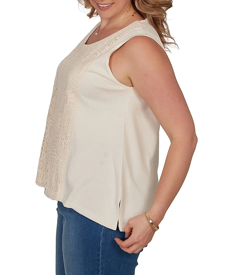 Ruby Rd. Plus Size Scoop Neck Sleeveless Crochet Lace Coordinating Knit Tank