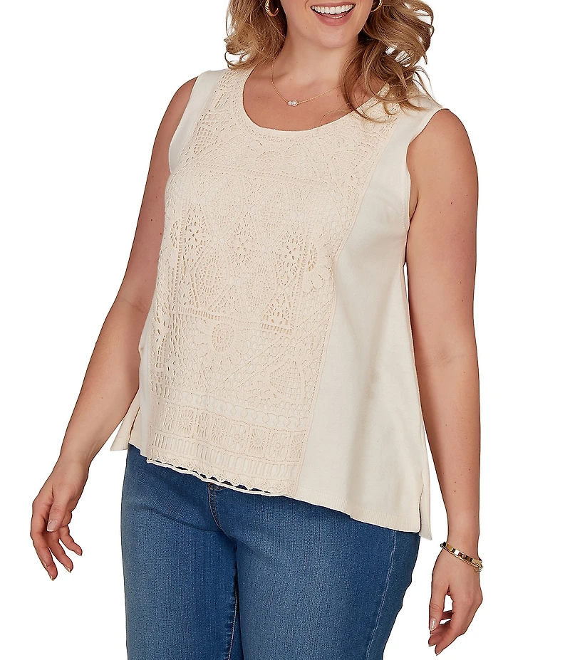 Ruby Rd. Plus Size Scoop Neck Sleeveless Crochet Lace Coordinating Knit Tank