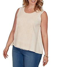 Ruby Rd. Plus Size Scoop Neck Sleeveless Crochet Lace Coordinating Knit Tank