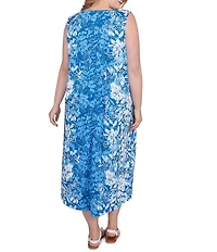 Ruby Rd. Plus Size Slub Jersey Floral Ombre Scoop Neck Sleeveless Hi-Low Hem shift Dress