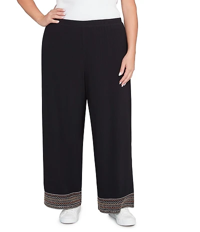 Ruby Rd. Plus Size Smooth Rib Slinky Embroidered Hem Pull-On Pants