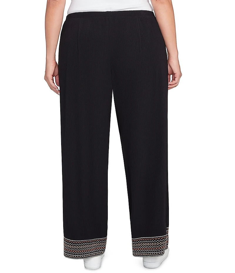 Ruby Rd. Plus Size Smooth Rib Slinky Embroidered Hem Pull-On Pants