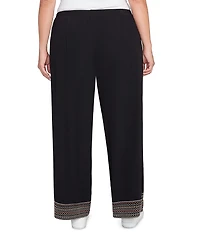 Ruby Rd. Plus Size Smooth Rib Slinky Embroidered Hem Pull-On Pants