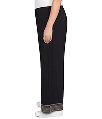 Ruby Rd. Plus Size Smooth Rib Slinky Embroidered Hem Pull-On Pants