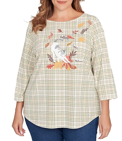 Ruby Rd. Plus Size Soft Cotton Blend Stripe Cat Boat Neck 3/4 Sleeve Top
