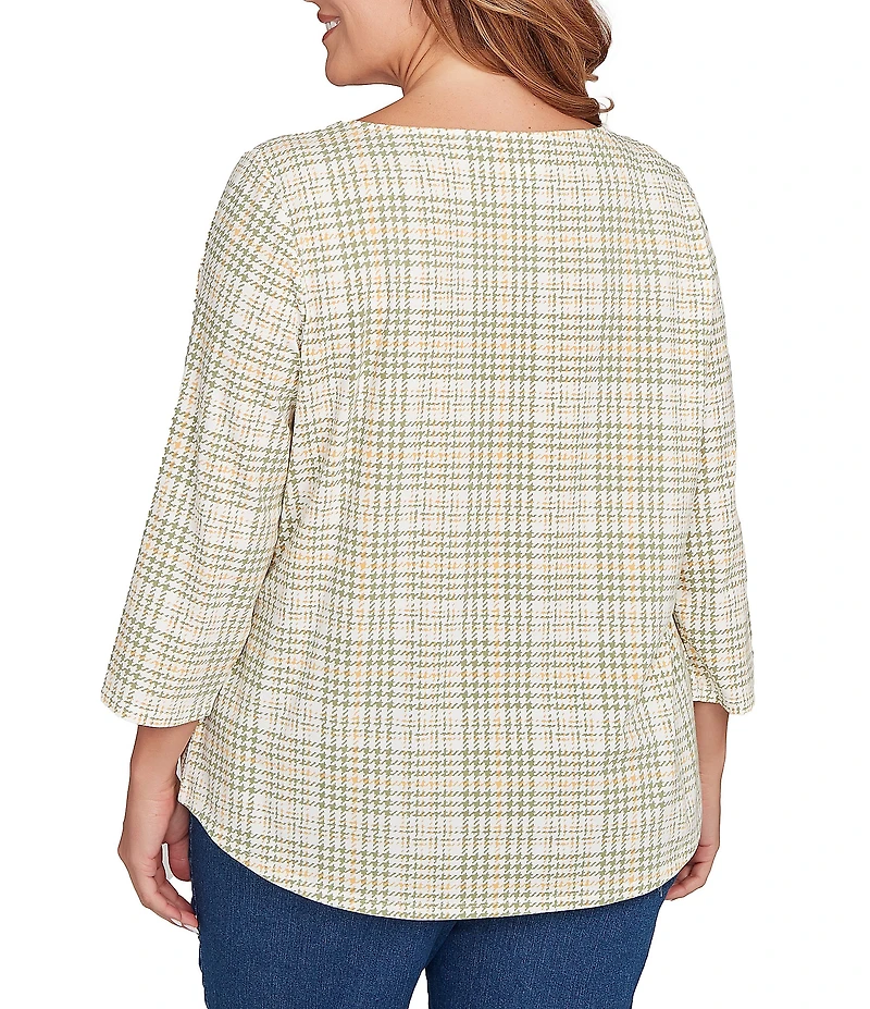 Ruby Rd. Plus Size Soft Cotton Blend Stripe Cat Boat Neck 3/4 Sleeve Top